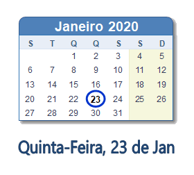 23 Janeiro 2020 calendario
