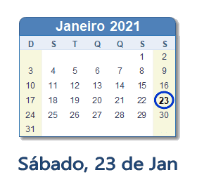 23 Janeiro 2021 calendario