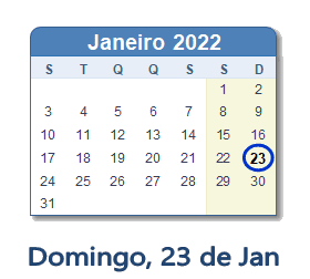 23 Janeiro 2022 calendario
