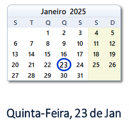 23 Janeiro 2025 calendario