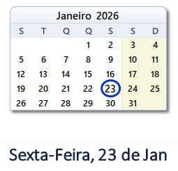 23 Janeiro 2026 calendario