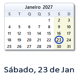 23 Janeiro 2027 calendario
