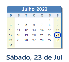 23 Julho 2022 calendario
