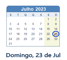 23 Julho 2023 calendario