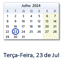 23 Julho 2024 calendario