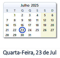 23 Julho 2025 calendario