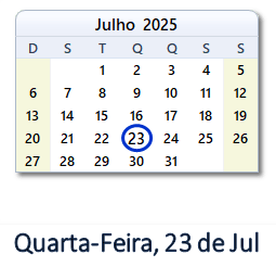 23 Julho 2025 calendario