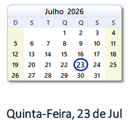 23 Julho 2026 calendario