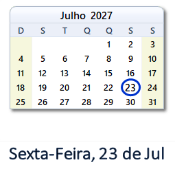 23 Julho 2027 calendario