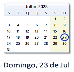 23 Julho 2028 calendario