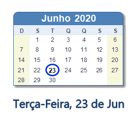 23 Junho 2020 calendario