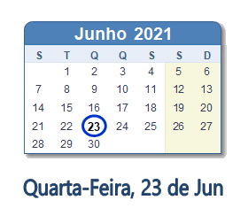 23 Junho 2021 calendario