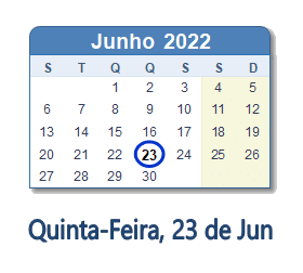 23 Junho 2022 calendario