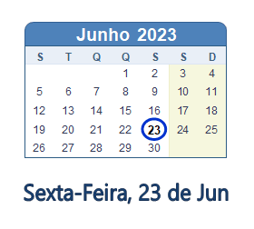 23 Junho 2023 calendario