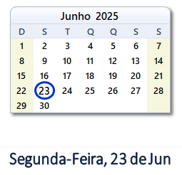 23 Junho 2025 calendario
