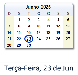 23 Junho 2026 calendario