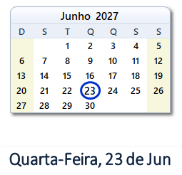 23 Junho 2027 calendario