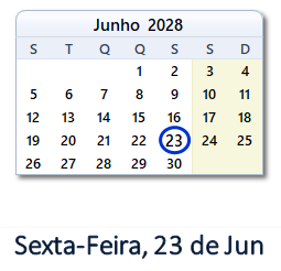 23 Junho 2028 calendario