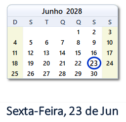 23 Junho 2028 calendario