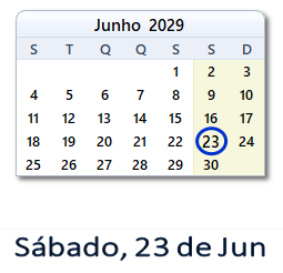23 Junho 2029 calendario