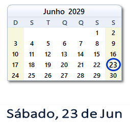 23 Junho 2029 calendario