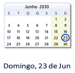 23 Junho 2030 calendario