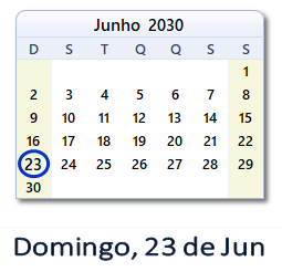 23 Junho 2030 calendario