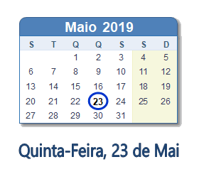 23 Maio 2019 calendario
