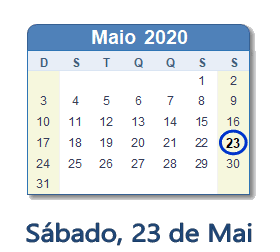23 Maio 2020 calendario