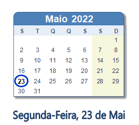 23 Maio 2022 calendario