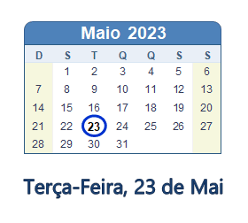 23 Maio 2023 calendario