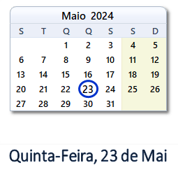 23 Maio 2024 calendario