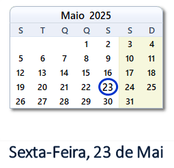 23 Maio 2025 calendario