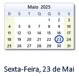 23 Maio 2025 calendario