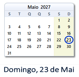 23 Maio 2027 calendario