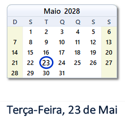 23 Maio 2028 calendario