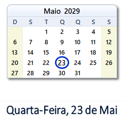 23 Maio 2029 calendario