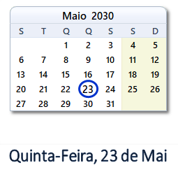 23 Maio 2030 calendario