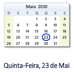 23 Maio 2030 calendario