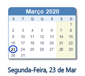 23 Março 2020 calendario
