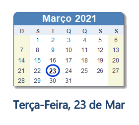 23 Março 2021 calendario