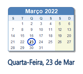 23 Março 2022 calendario