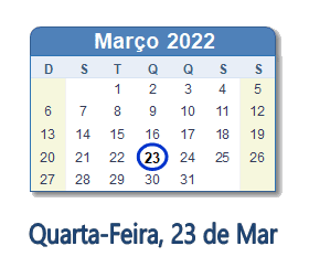 23 Março 2022 calendario
