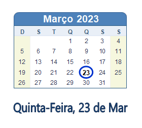 23 Março 2023 calendario