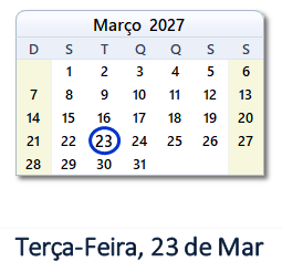 23 Março 2027 calendario