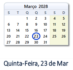 23 Março 2028 calendario