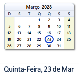 23 Março 2028 calendario