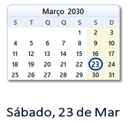 23 Março 2030 calendario