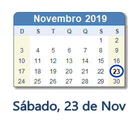 23 Novembro 2019 calendario