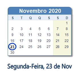 23 Novembro 2020 calendario